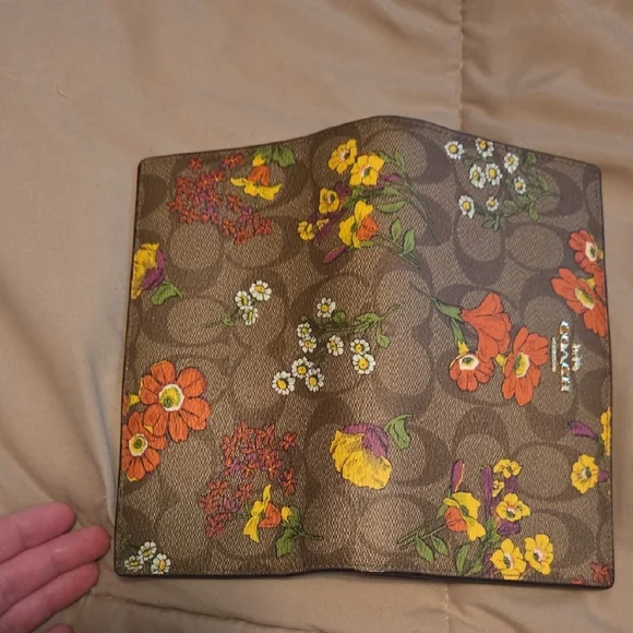 COACH Brown Signature Floral Continental Wallet with Orange & Yellow Blooms - Picture 14 of 14
